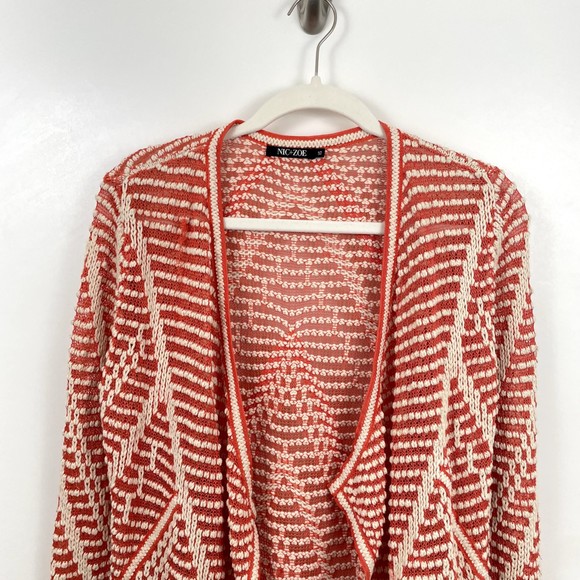 Nic and Zoe Womens Cardigan Coral White Extra Small Cotton Blend Open Knit - Picture 3 of 10